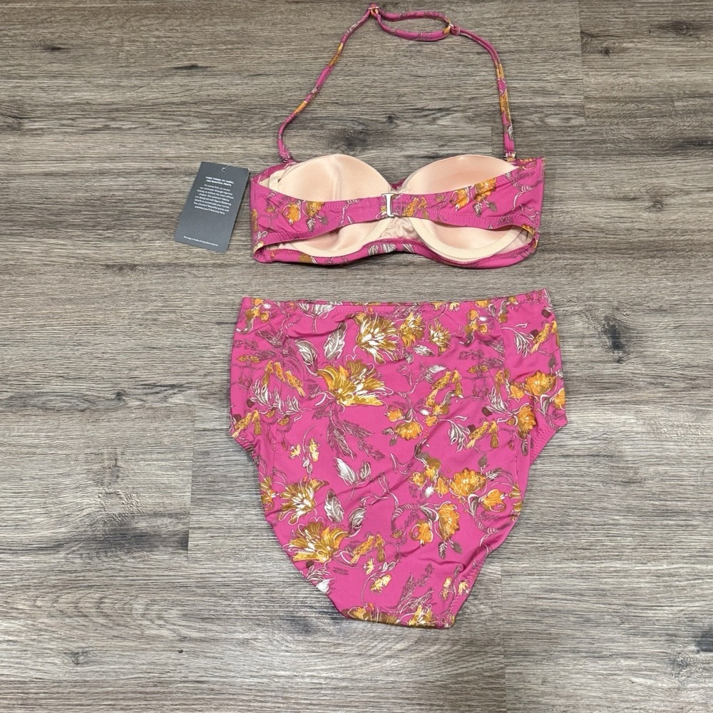 NWT Garnet Hill Bikini Pink Gold Floral Set Top Sz 2 / Bottom Sz 4 - Picture 5 of 9